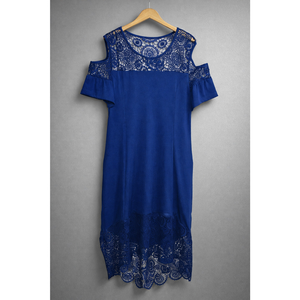 Royal Blue Hi‑Lo Lace Ruffle Sleeve Cold Shoulder Dress Lightweight Pullover L